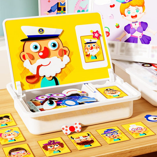 Caixa de quebra-cabeças magnética para crianças com jogo e quadro para desenhar