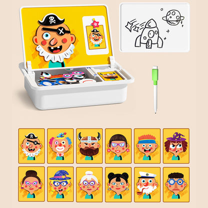 Caixa de quebra-cabeças magnética para crianças com jogo e quadro para desenhar
